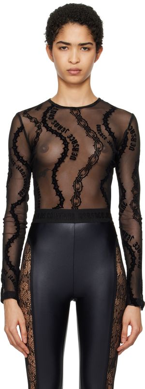 Versace Jeans Couture Black Chain Couture Mesh Bodysuit