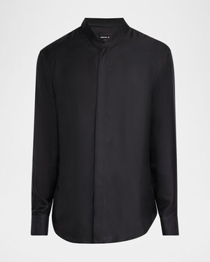 Men's Silk Dress Shirt with Stand Collar