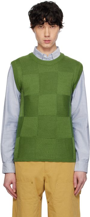 AFTER PRAY Green Damier Knit Vest