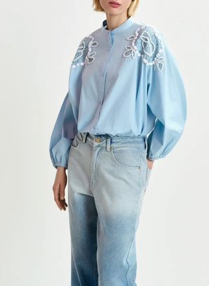 Essentiel Antwerp - Chemise col rond en coton - Taille L - Bleu