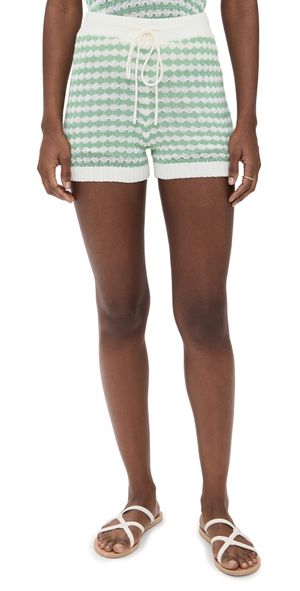 Zimmermann Everley Scallop Knit Shorts Green/Cream 2