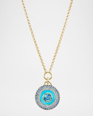 Water Medallion 18K White and Yellow Gold Necklace with Topaz, Sapphire and Turquoise