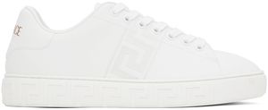 Versace Baskets blanches à motif à clé grecque brodé