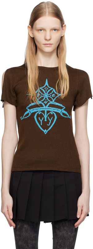 OPEN YY Brown Jacquard T-Shirt