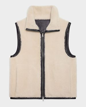 Men's Reversible Shearling Funnel Neck Full-Zip Vest