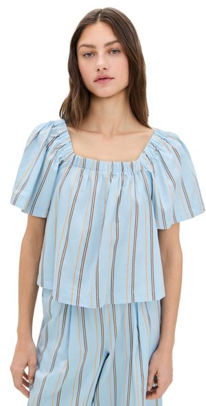 Stateside Column Stripe Poplin Swing Top Blue Multi Stripe S