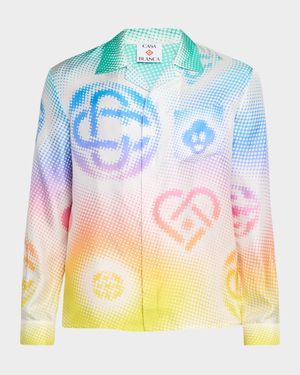 Men's Halftone Logo Silk Button-Down Shirt