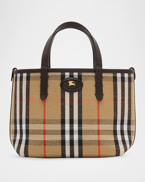 Mini Reversible Check & Leather Tote Bag