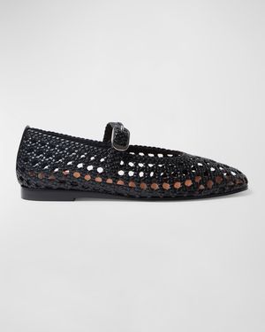 Woven Leather Mary Jane Ballerina Flats