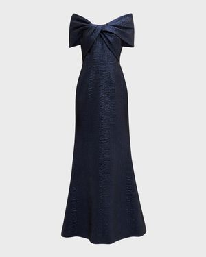 Off-Shoulder Metallic Jacquard Mermaid Gown