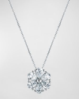 18K Gold Pear-Shaped Diamond Floral Pendant 16" Necklace, 1.20tcw
