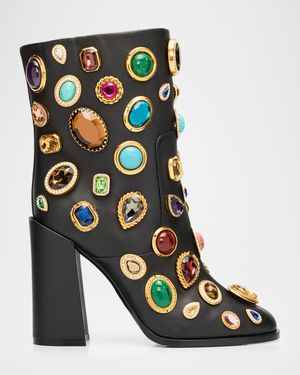105mm Stone-Embellished Leather Ankle Boots
