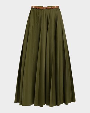 Belted Pleated Midi Skirt