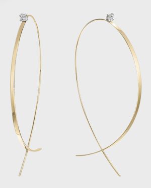 14K Gold Solo Large Flat Upside Down Hoop Earrings with Diamonds, 60mm