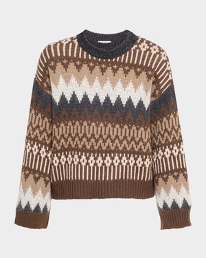 Fair Isle Paillette Cashmere Crewneck Sweater