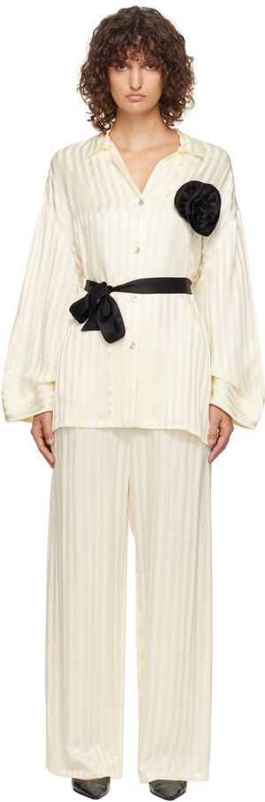 Sleeper Off-White Rose Oversized Satin Pyjama Set