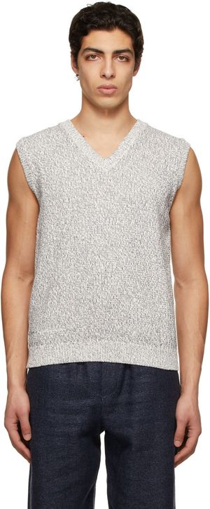 Massimo Alba Gilet Divo bleu en tricot de fil mouliné