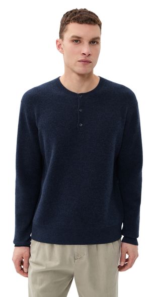 The Elder Statesman Waffle Thermal Cashmere Henley Twilight M
