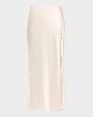 Crystal-Trim Washed Twill Bias Midi Skirt