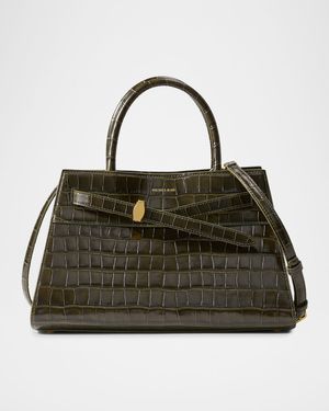 Dash Croc-Embossed Leather Top-Handle Bag