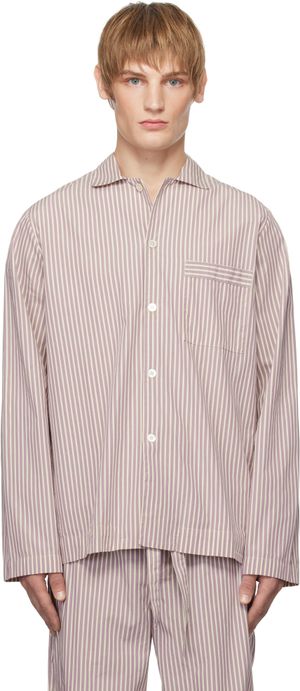 Tekla Purple & White Poplin Long-Sleeved Pyjama Shirt