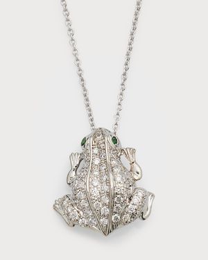 18K White Gold Diamond Frog Necklace