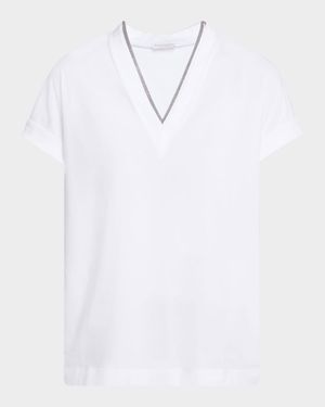 Monili V-Neck Short-Sleeve Cotton Jersey T-Shirt