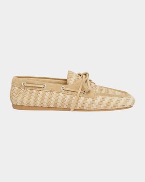 Bow Woven Suede & Leather Boat Shoes