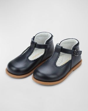 Girl's Louise Scalloped Leather T-Strap Mary Jane Flats, Baby/Toddler