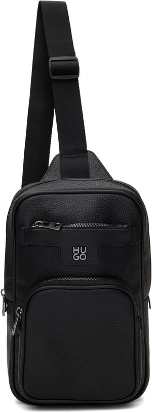 Hugo Sac à dos noir en cuir synthétique grainé à bretelle unique