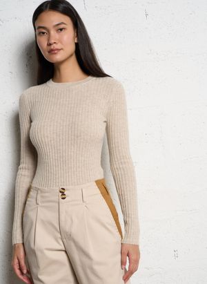 Kujten - Pull ajusté col rond en cachemire - Taille 2 - Beige