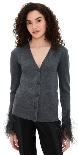 Tanya Taylor Charlotte Feather Cardigan dark heather gray L
