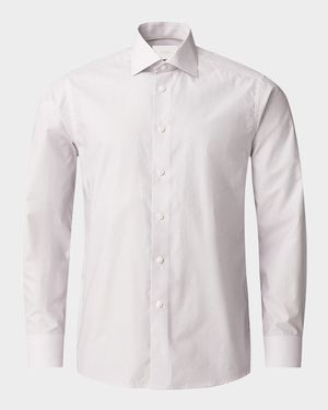 Men's Elevated Twill Olive-Print Slim Fit Dress Shirt