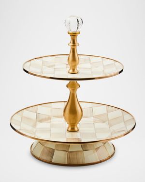 Mocha Check Two-Tier Sweet Stand