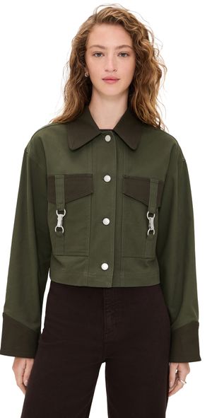 Avec Les Filles Oversize Crop Trucker Jacket Olive M
