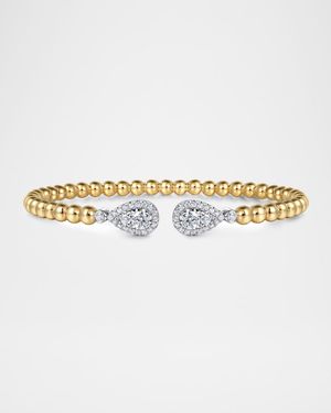 14K White and Yellow Gold Bujukan and Diamond Teardrop Open Bangle Bracelet