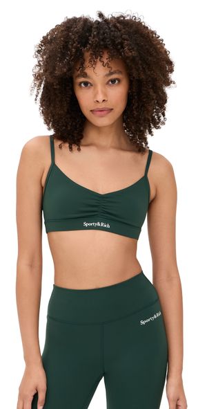 Sporty & Rich Serif Logo Mini Sports Bra Forest S