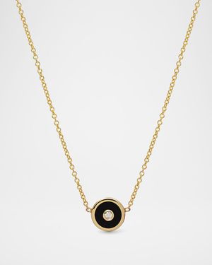 14K Yellow Gold Mini Onyx Compass Pendant Necklace