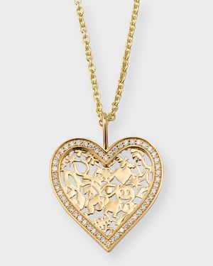14K Gold Large Icon Wallpaper Heart Charm Necklace with Diamonds