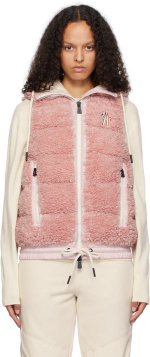 Moncler Grenoble Pink Padded Teddy Zip-Up Down Vest