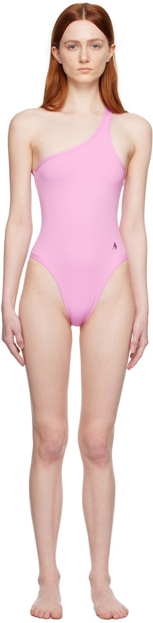 The Attico Pink Single-Shoulder One-Piece Swimsuit
