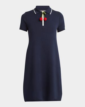 Crochet Cherry Short-Sleeve Polo Mini Dress