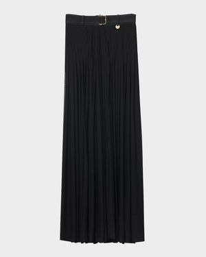 Bar Pleated Maxi Skirt With Belt