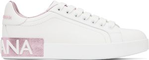 Dolce&Gabbana Baskets Portofino blanc et rose en cuir de veau nappa