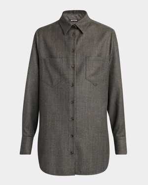 Metallic Check Wool Button-Down Shirt