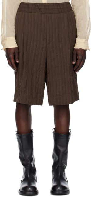 Dries Van Noten Brown Pleated Bermuda Shorts