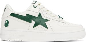 BAPE Baskets #1 blanc et vert à logos et à étoiles emblématiques
