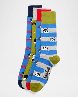 Men's Dog Pattern 4-Pack Crew Socks, Boxed Gift Set