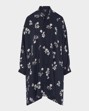 Wide A-Line Collarless Shirt With Slits (Very Long Length)