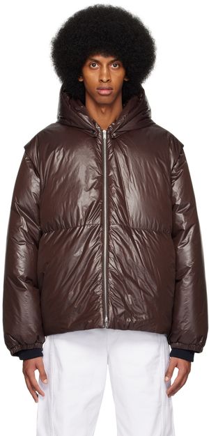 Jil Sander Blouson brun rembourré en duvet exclusif à SSENSE